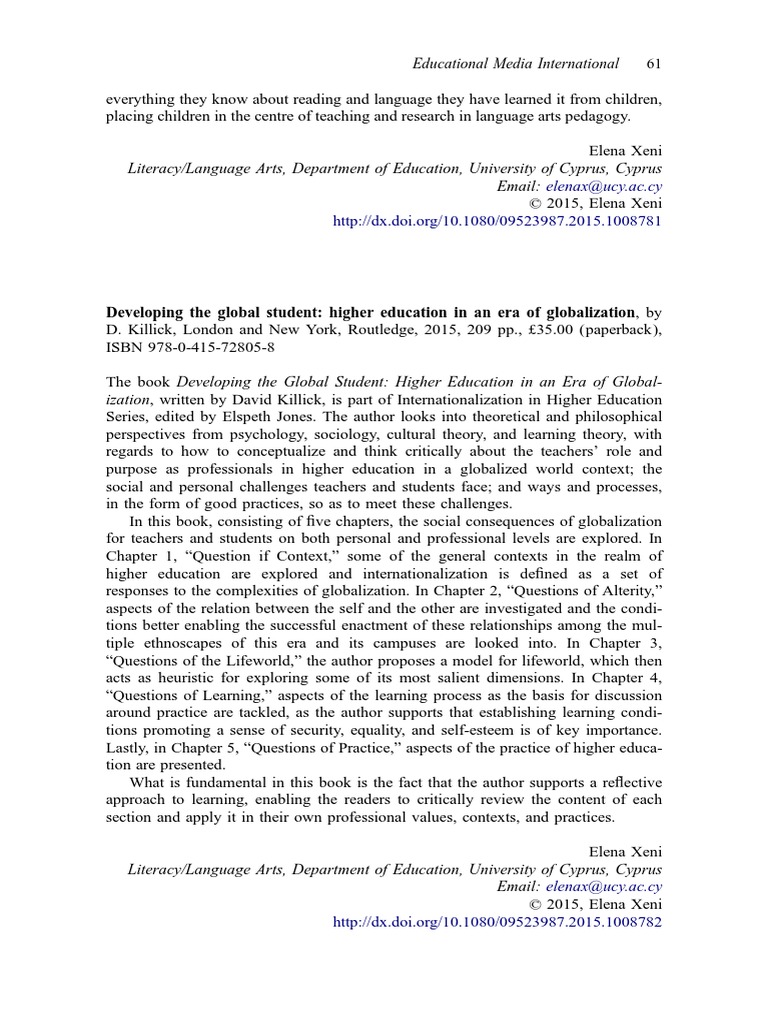 Developing The Global Student Higher Education in An Era of ...