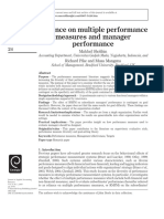 Sholihin Et Al., 2010 Reliance On Multiple Performance Measures and Manager Performance