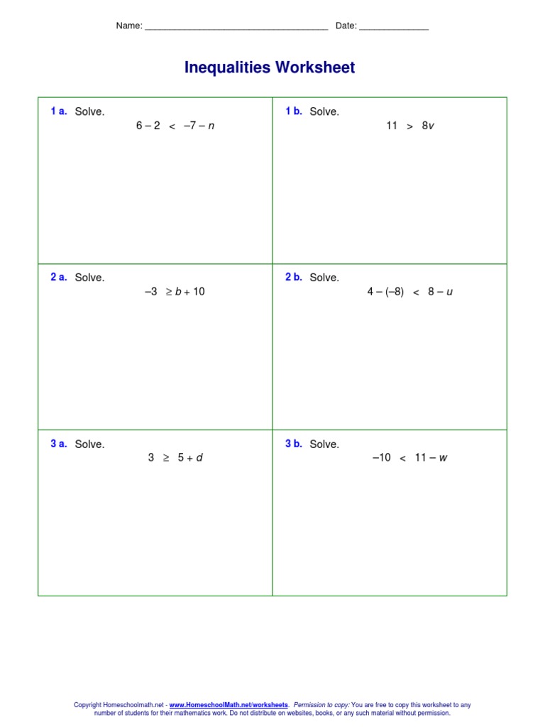 Linear Inequalities Worksheet | PDF