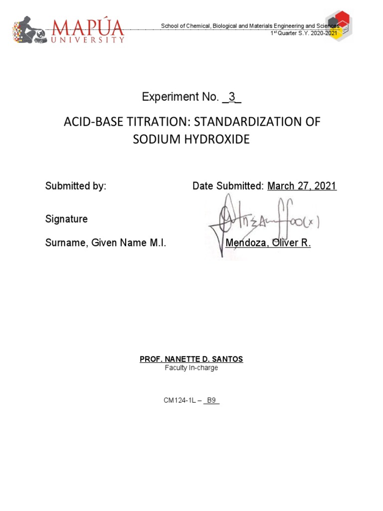 Standardizing Sodium Hydroxide via Titration | PDF | Mole (Unit ...