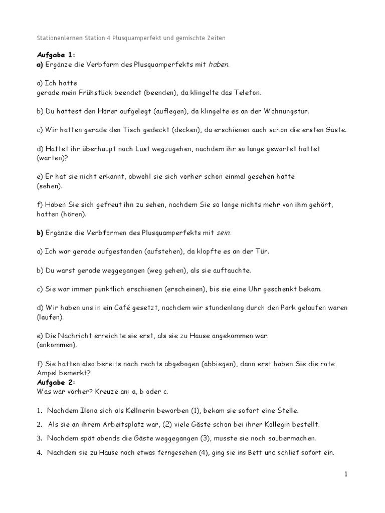 Giraf tyngdekraft lineær Stationenlernen Zeitform Plusquamperfekt Arbeitsblatter Grammatikubungen  94431 | PDF