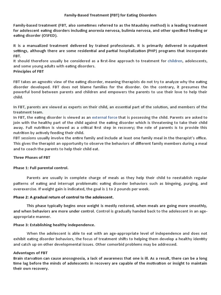 Family Based Treatment For Eating Disorder | PDF | Eating Disorder ...