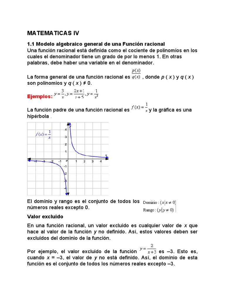 Funcion Racional | PDF | Asíntota | Función (Matemáticas)