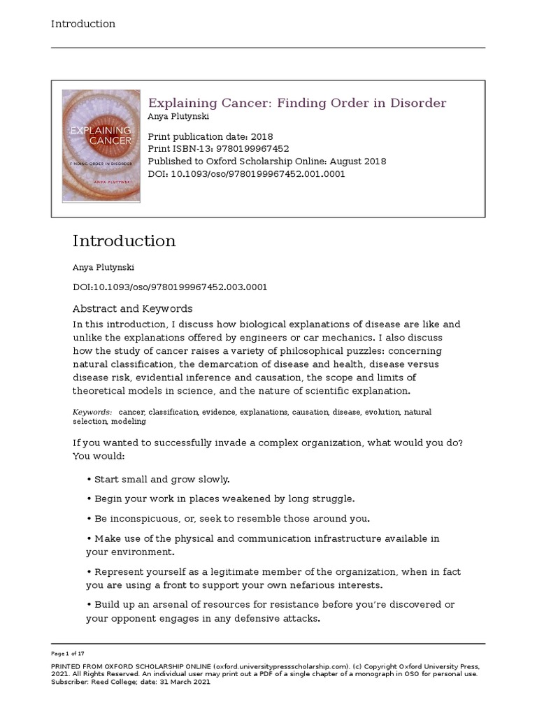 Explaining Cancer-Finding Order in Disorder ch1 | PDF | Metastasis | Cancer