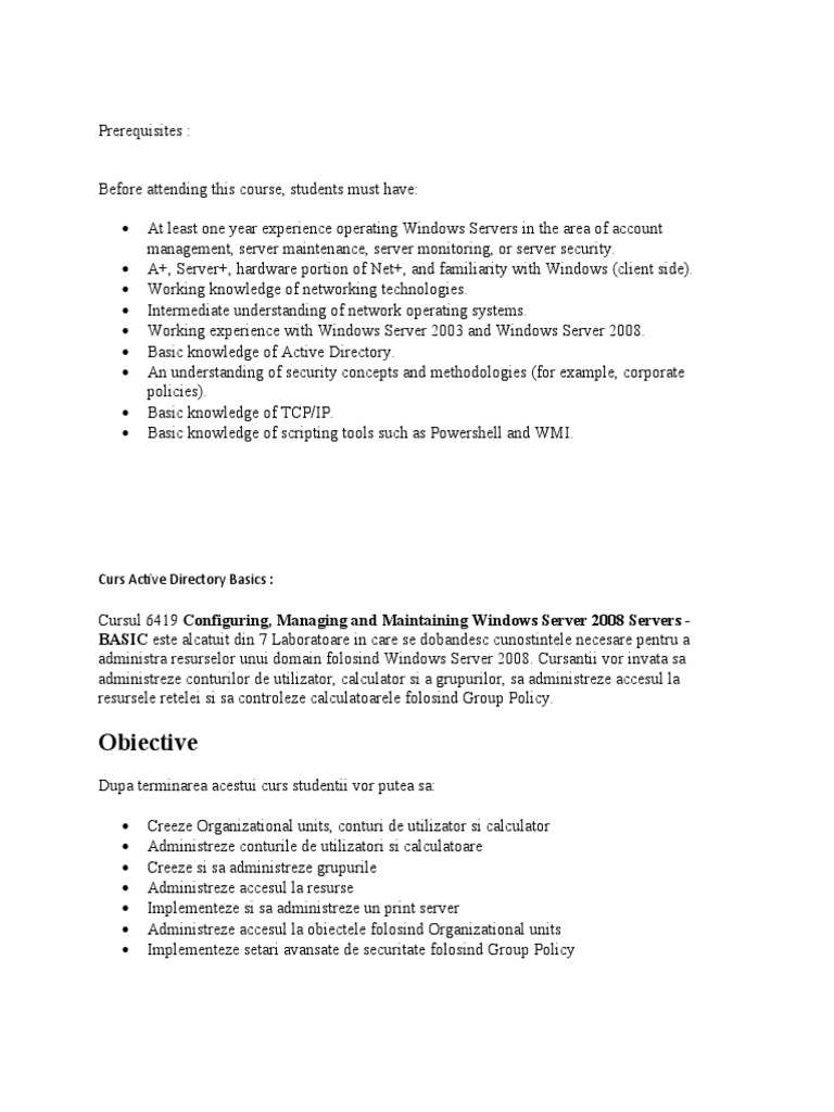 Windows Server 2008 Course Overview | PDF | Microsoft Software | Group ...