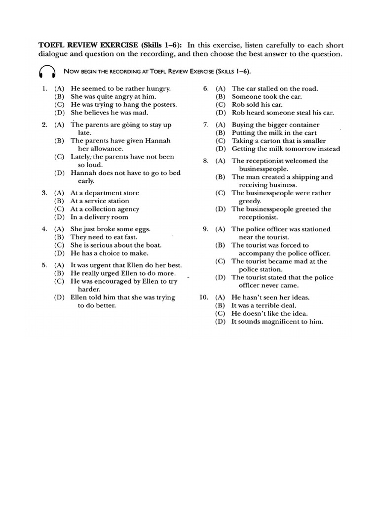 Toefl Exercise 1-6 | PDF