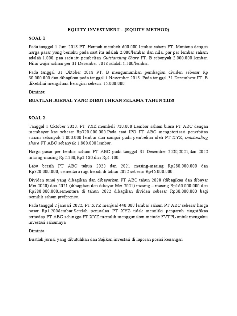 Soal Equity Investment Equity Method PDF