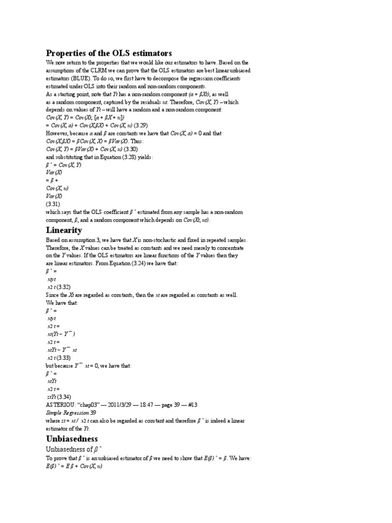 OLS Estimators: Unbiasedness and Properties | PDF | Ordinary Least ...