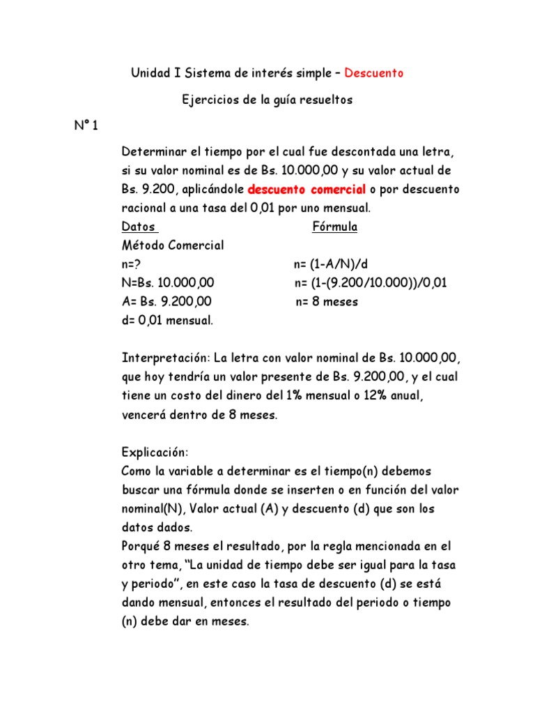 Ejercicios de Descuento Comercial y Racional | PDF | Dinero | Servicios ...