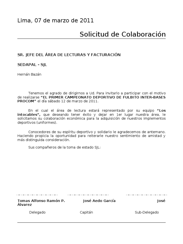 Carta Solicitud De Donacion A Una Empresa - l Carta De