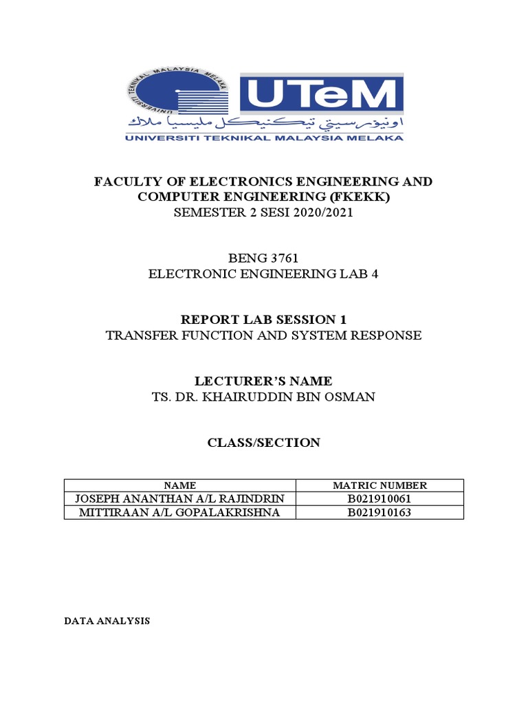 Lab 1 Transfer Function and System Response | PDF | Electrical Network ...