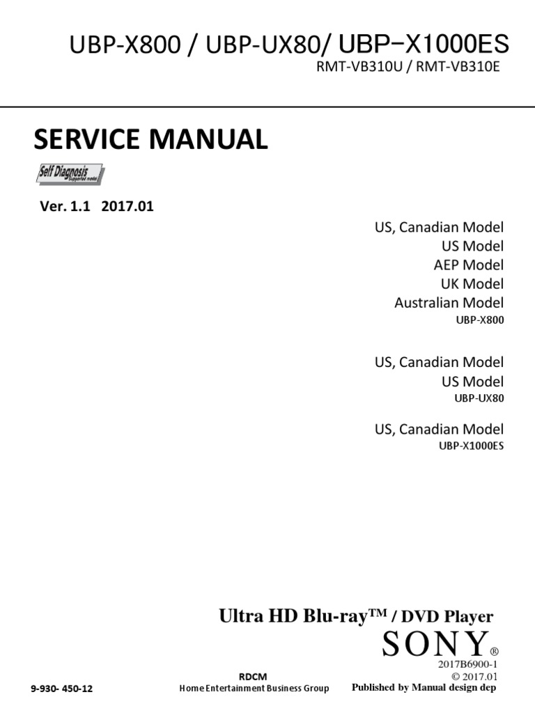 Service Manual: UBP-X800 / UBP-UX80/ UBP-X1000ES | PDF | Hdmi