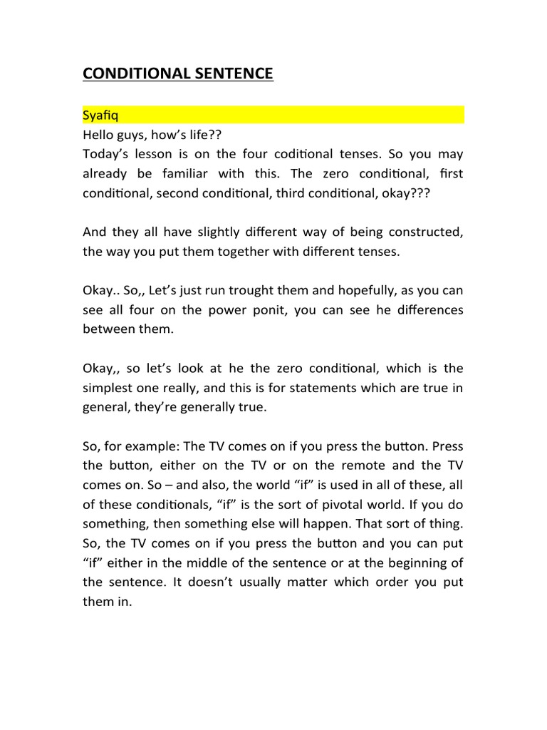 Understanding Conditional Sentences | PDF | Sentence (Linguistics ...