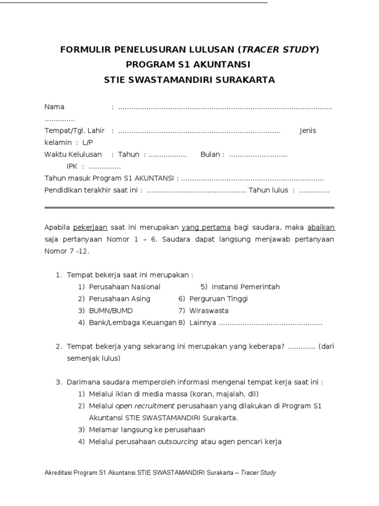 Tracer Study S1 Akuntansi STIE Surakarta | PDF | Bisnis