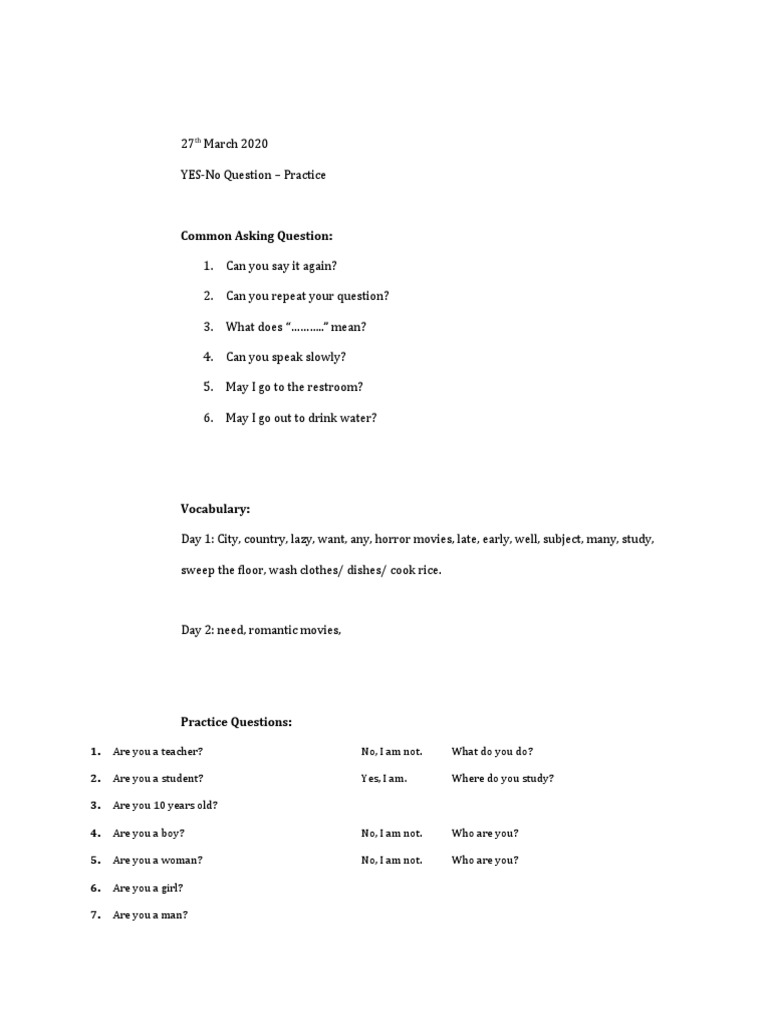 Common Asking Question PDF Foods