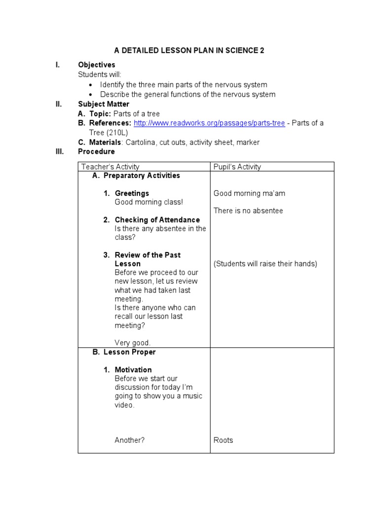 A Detailed Lesson Plan in Science 2 | PDF | Trees | Lesson Plan