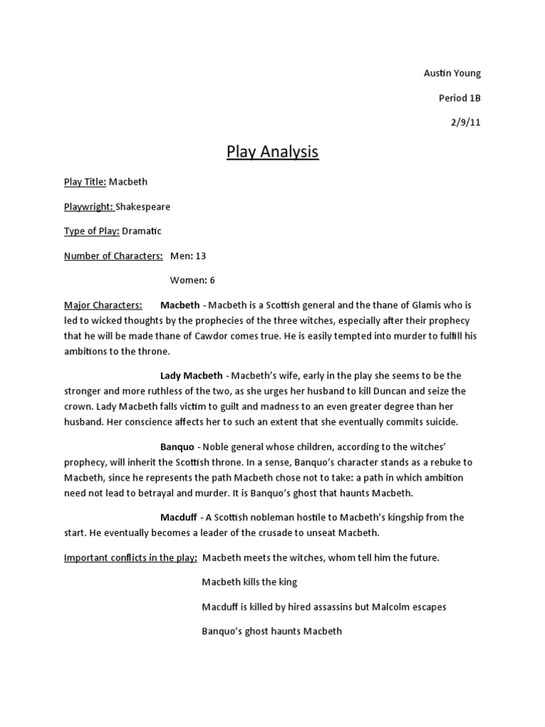 Play Analysis | PDF | Macbeth | Shakespearean Tragedies