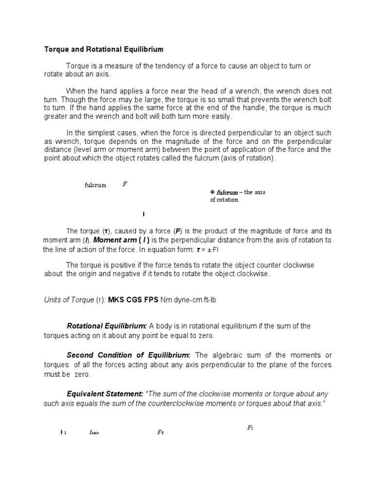 Torque And Rotational Equilibrium Pdf Pdf Torque Center Of Mass