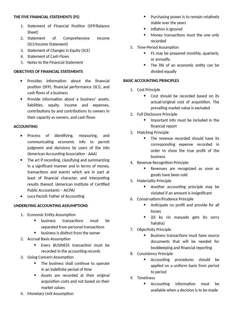 The Five Financial Statements (FS) PDF Debits And Credits