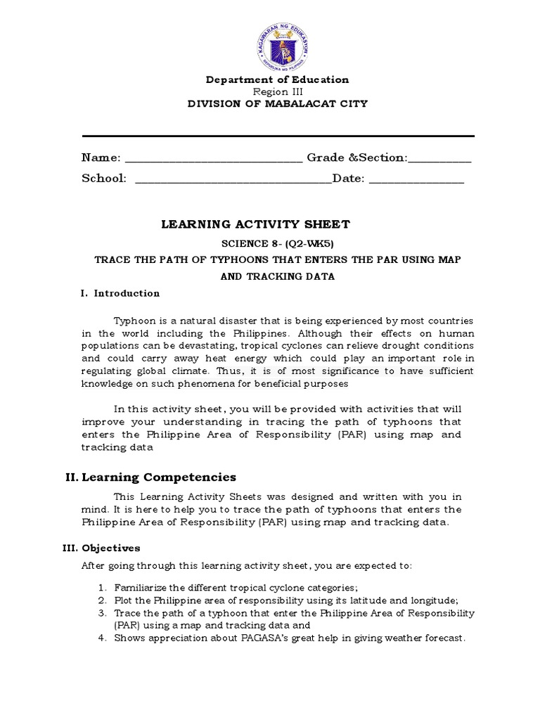 Science 8 q2 wk5 Trace The Path of Typhoons That Enters The Par