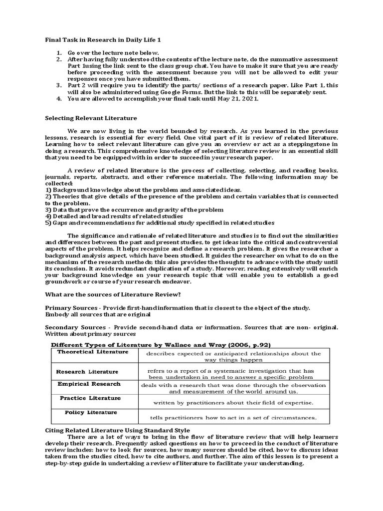 Final Task: Research Literature Review | PDF | Sampling (Statistics ...