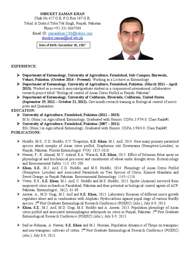 CV 1 Page Zaman | PDF | Biological Pest Control | Insects And Humans