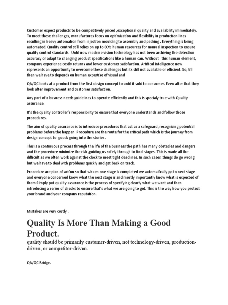 Customer Expect Products To Be Competitively Priced Exceptional Quality