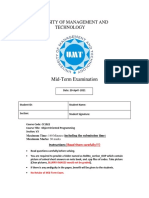 University of Management and Technology: Mid-Term Examination