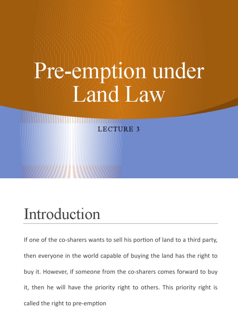 PreEmption Under Land Law Download Free PDF Mortgage Law