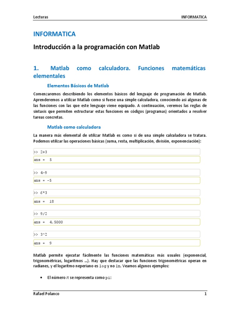 Matlab Funciones | PDF | Cadena (informática) | Matriz (Matemáticas)