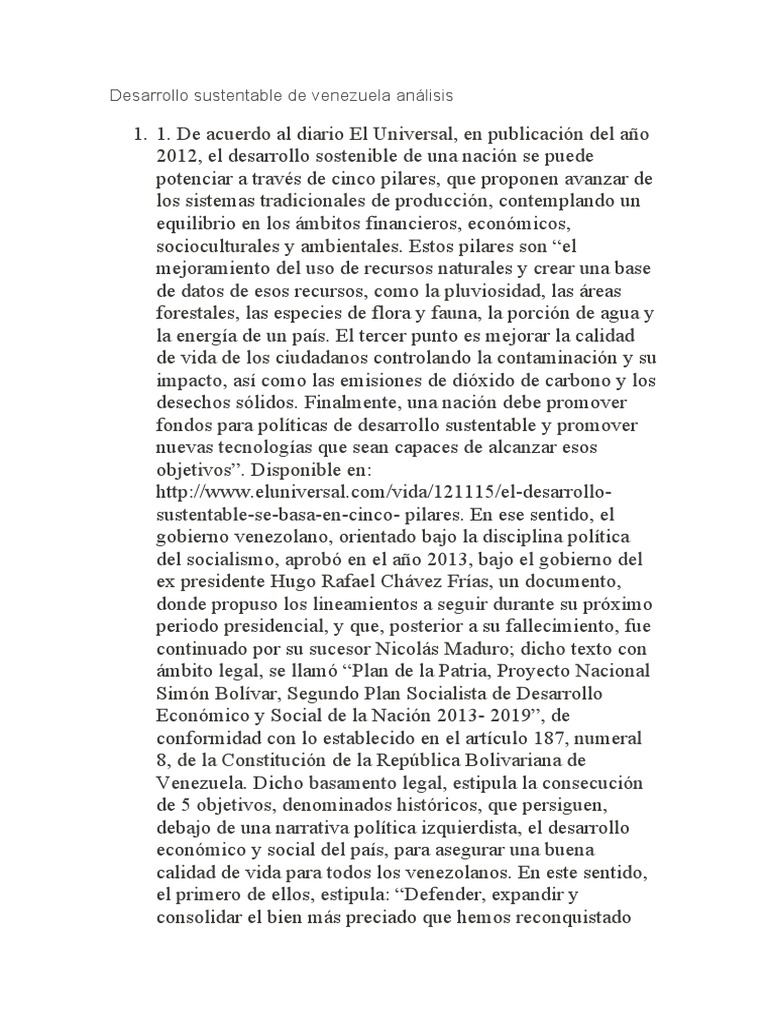 Plan de Desarrollo Sustentable Venezuela | PDF | Venezuela | Desarrollo ...