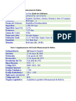 Datos Del Estado Plurinacional de Bolivia