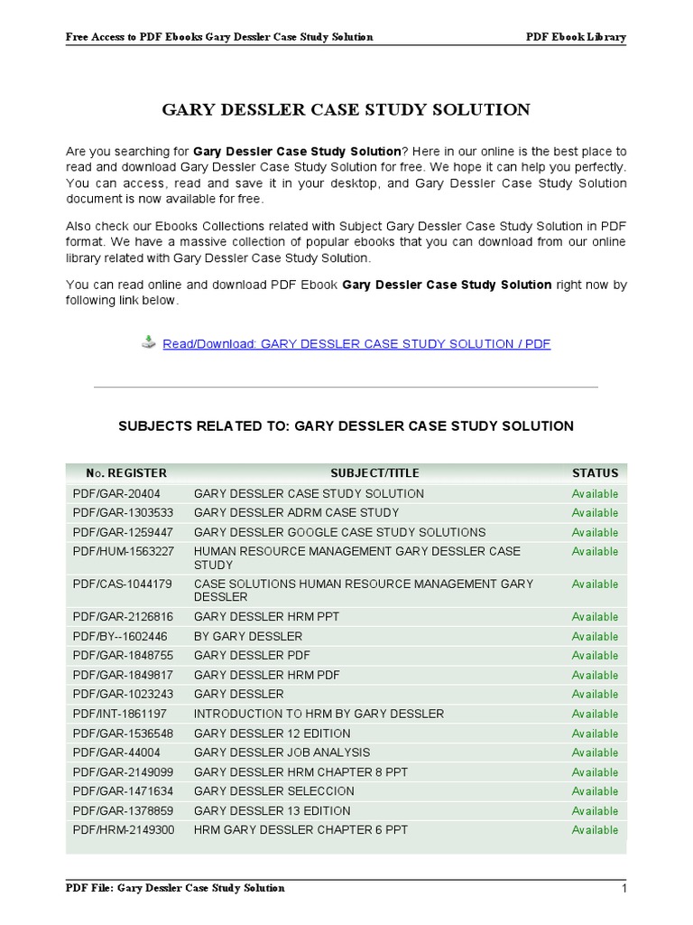 Gary Dessler Case Study Solution PDF | PDF | E Books | Publishing