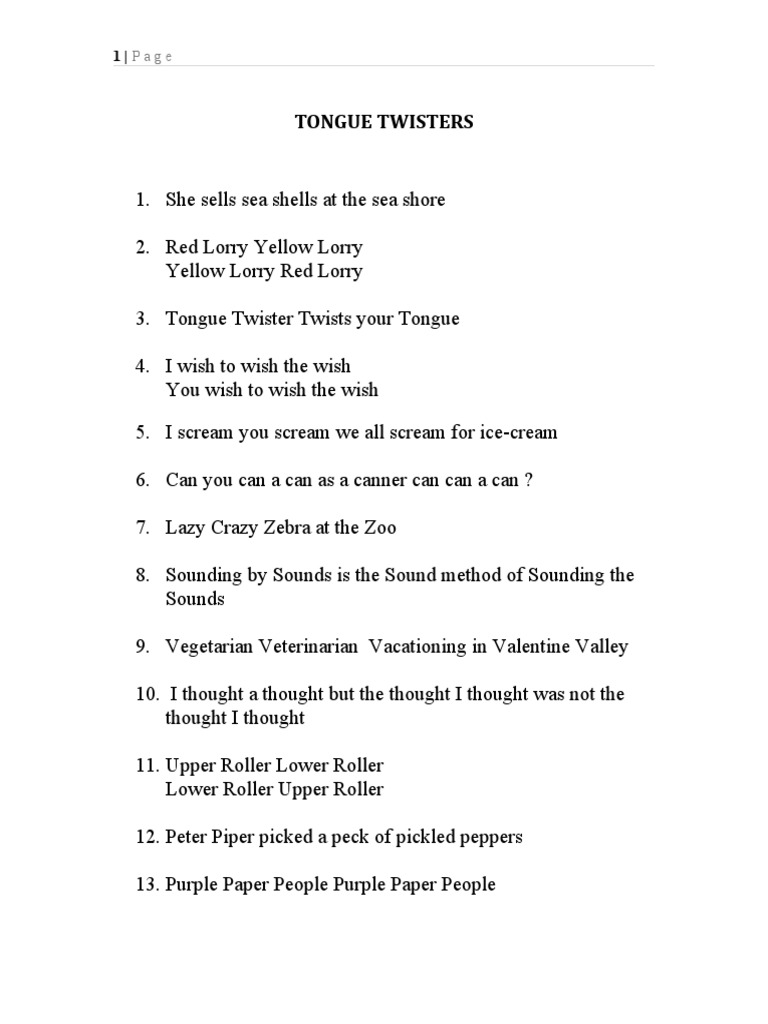 Tongue Twisters PDF