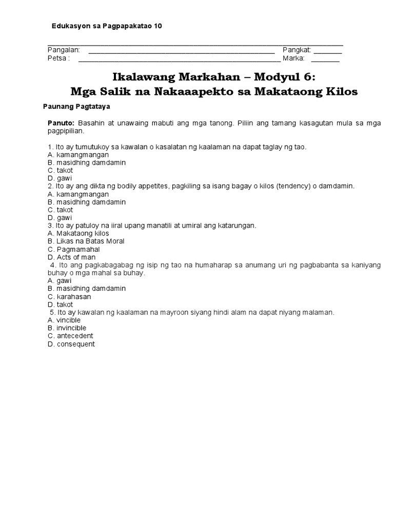 Worksheet Esp10 Qrt2 Mod2 1 2 2 Week3 Mga Salik Na Nakakaapekto Sa