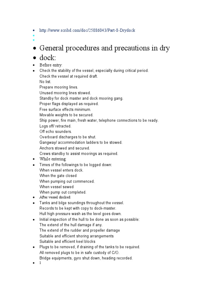 Dry Docking Procedures and Checklist | PDF | Ships | Watercraft