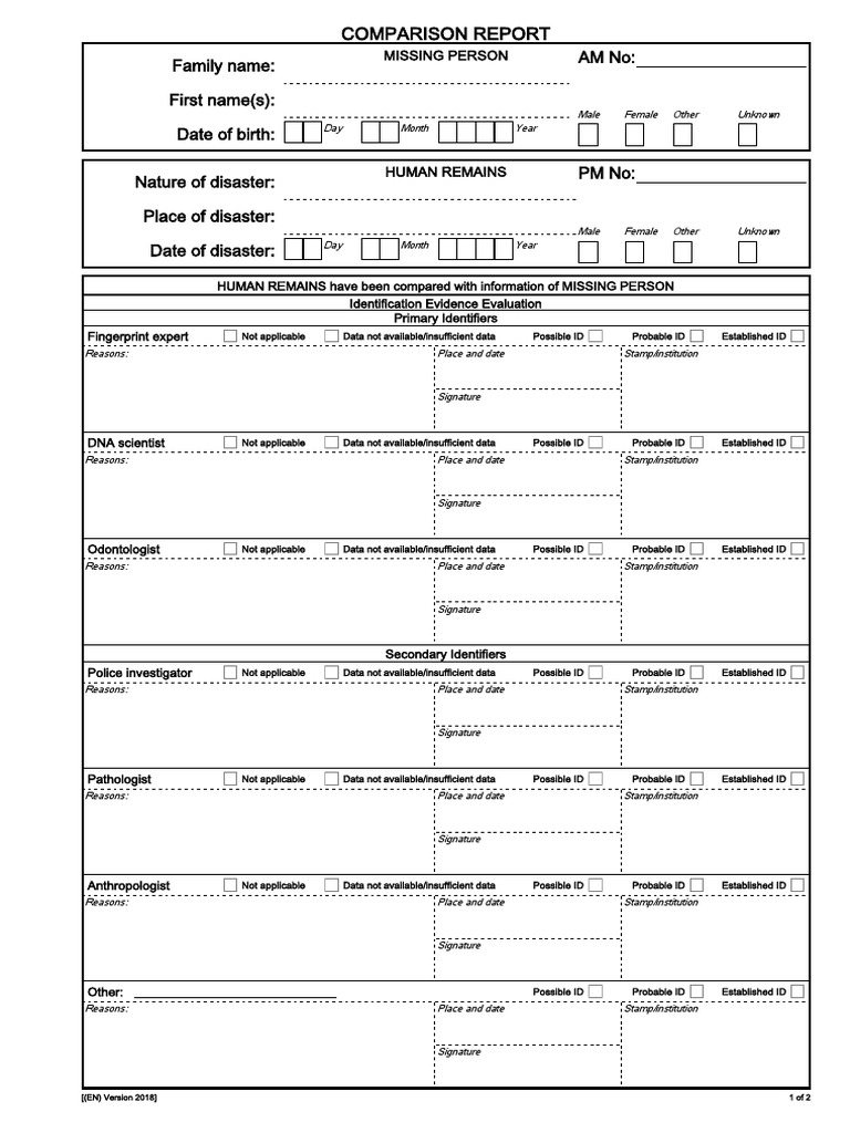AM No: Family Name: First Name(s) : Date of Birth: PM No: Nature of ...