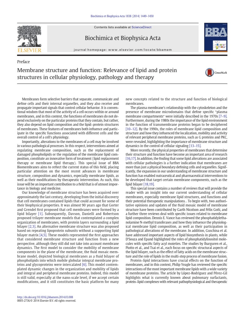 Membrane Structure and Function. Relevance of Lipid and Protein | PDF ...