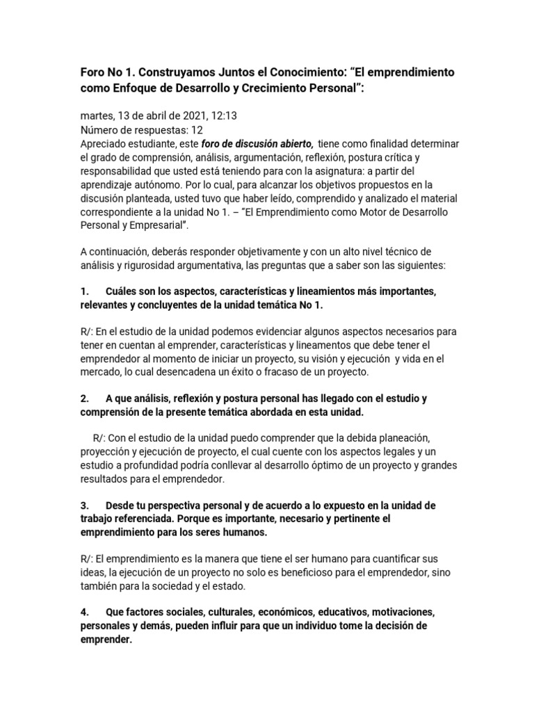Emprendimiento: Claves para el Éxito Personal | PDF | Iniciativa ...