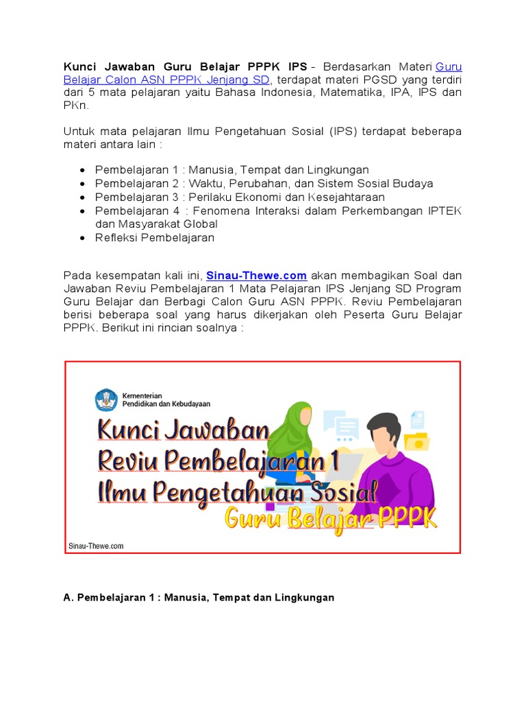 Soal Dan Jawaban Reviu Pembelajaran 1 Ips Sd Guru Belajar Pppk