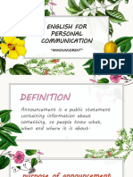 English For Personal Communication: "Announcement"