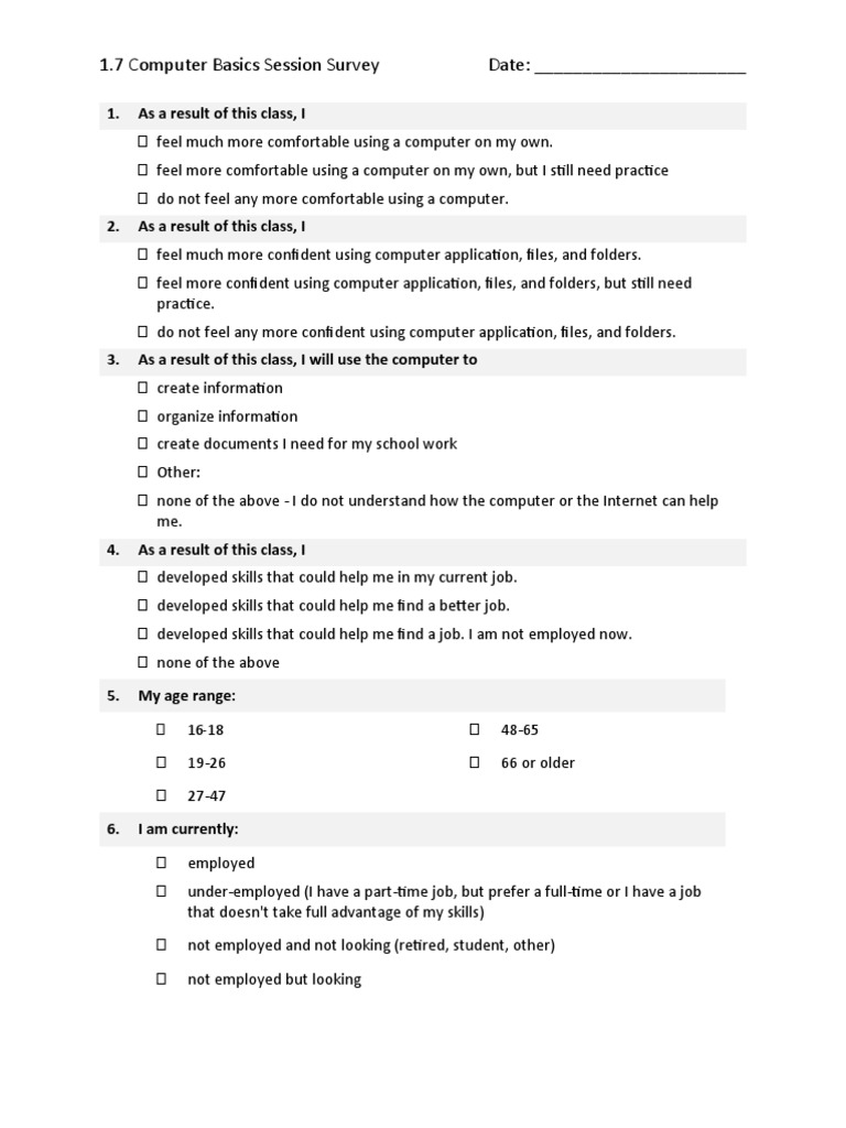 Computer Basics Class Feedback Survey | PDF | Career & Growth | Self ...