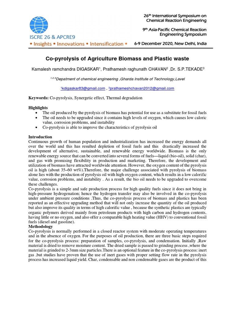 Co-Pyrolysis of Biomass and Plastics | PDF | Pyrolysis | Biomass
