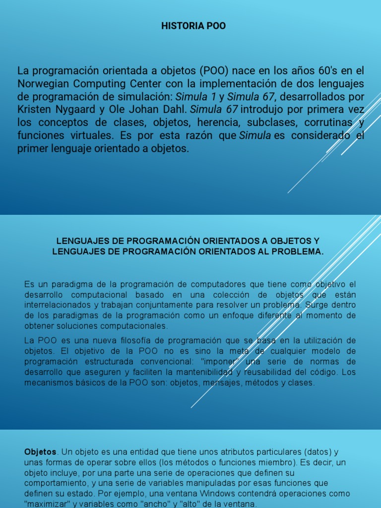 Historia de la Programación Orientada a Objetos | PDF | Objeto ...