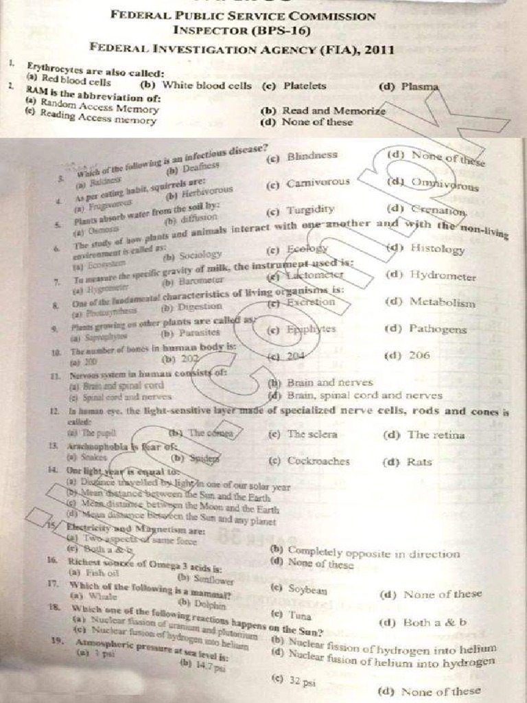FPSC FIA Inspector Investigation 2011 Past Papers PDF Download | PDF