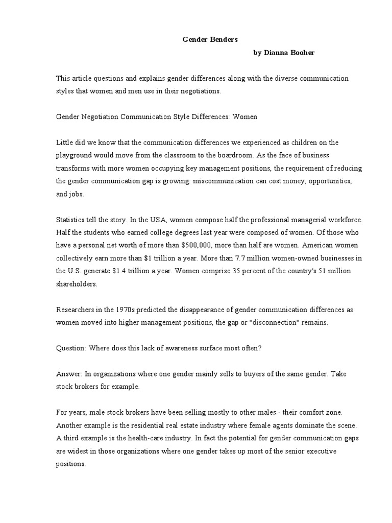 Gender Benders PDF Conversation Gender Studies