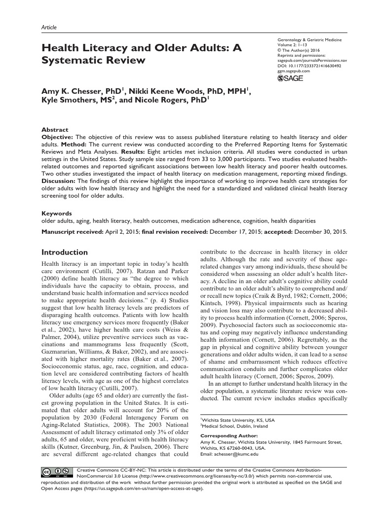Health Literacy and Older Adults | PDF | Literacy | Sensitivity And ...