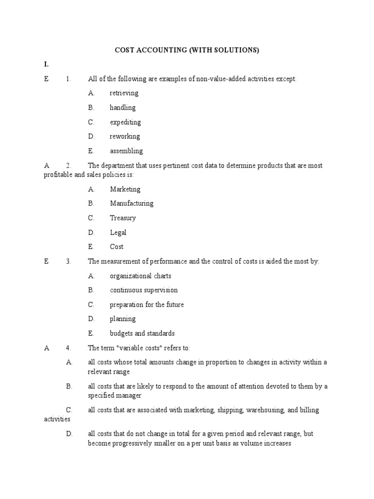 Practice Exam For Cost Accounting With Answers | PDF | Cost Of Goods ...