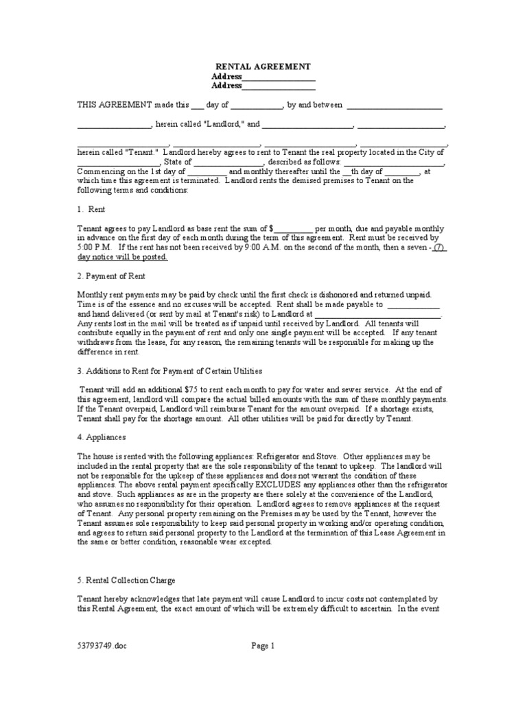 Rental Agreement | PDF | Finance & Money Management | Law