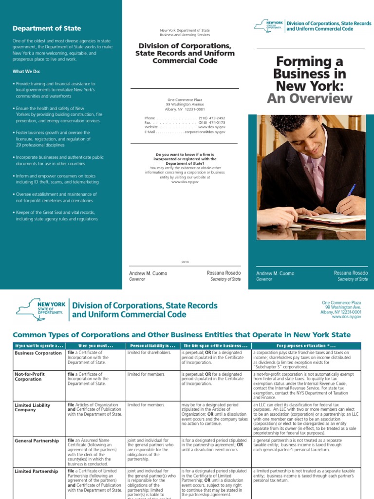 Forming A Business in New York An Overview PDF Sole